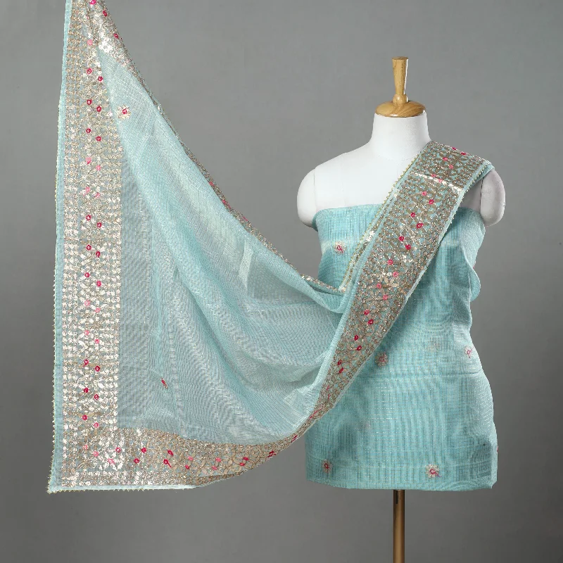 Blue - 3pc Cotton Gota Patti Work Kota Doria Dress Material 03