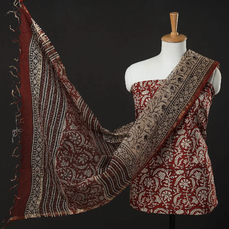 Maroon - 3pc Block Printed Cotton Bagru Dress Material 01