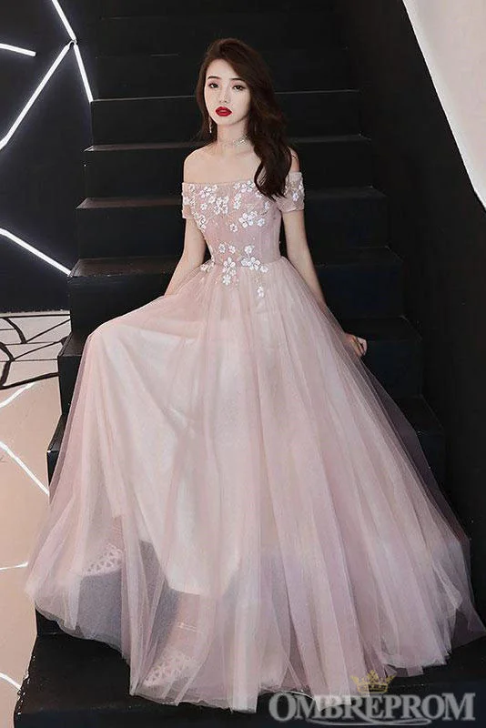 Charming Off Shoulder A Line Appliques Long Prom Dresses