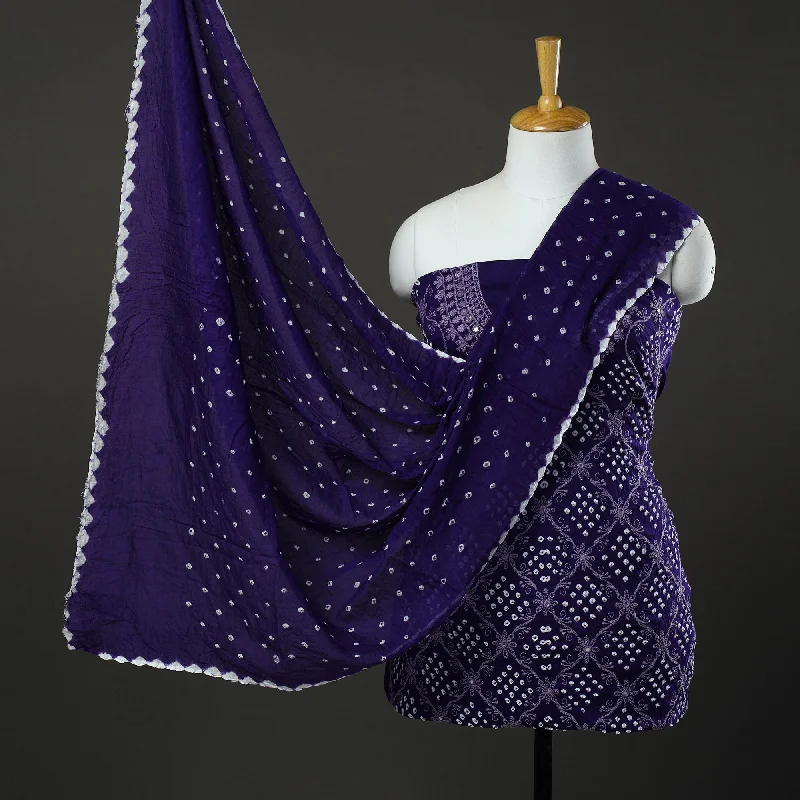 Purple - 3pc Tie & Dye Satin Cotton Bandhani Dress Material 26