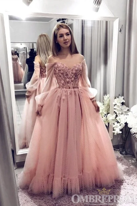 Off Shoulder V Neck Prom Dresses Floor Length Ball Gowns
