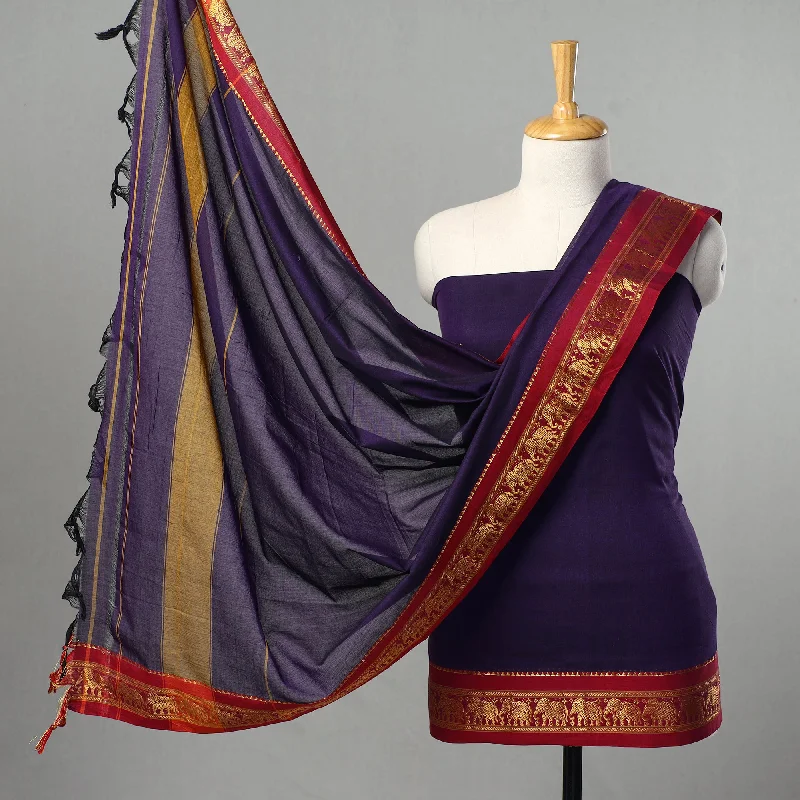Purple - 3pc Traditional Cotton Dharwad Dress Material 08