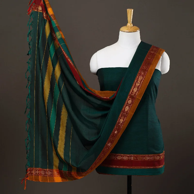 Green - 3pc Traditional Cotton Dharwad Dress Material  08