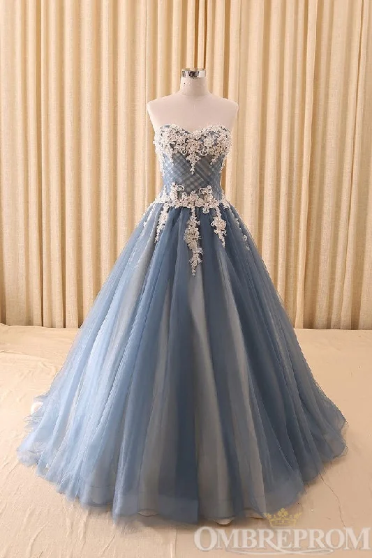 Sweetheart Strapless Lace Prom Dresses A Line Party Gown