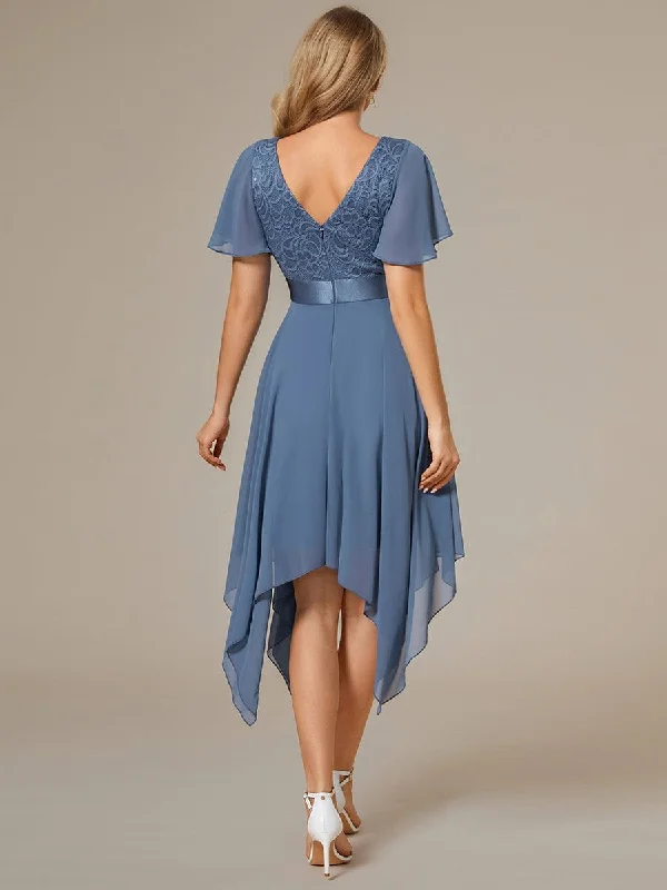 V-Neck Asymmetrical Dress with Short Sleeves