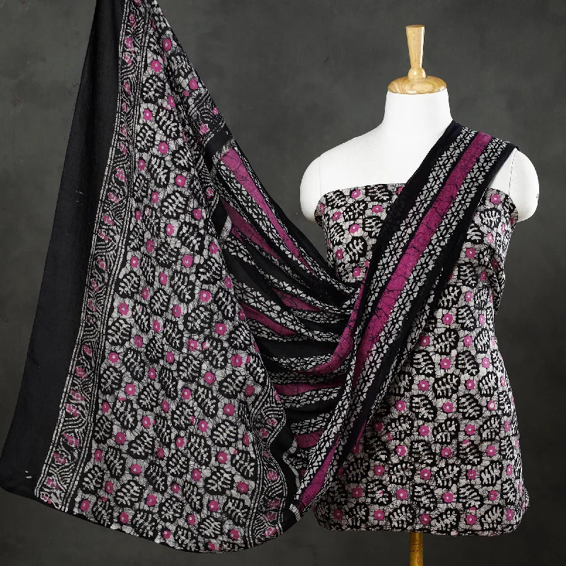 Black - 3pc Cotton Kutch Batik Print Dress Material 05
