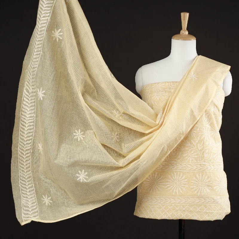 Beige - 2pc Hand Embroidery Kota Doria Chikankari Dress Material