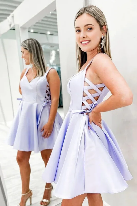 Light Purple A Line Straps Homecoming Dress