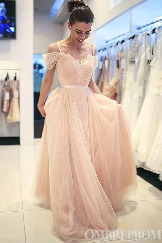 Chic Spaghetti Straps V Neck A Line Long Prom Dresses