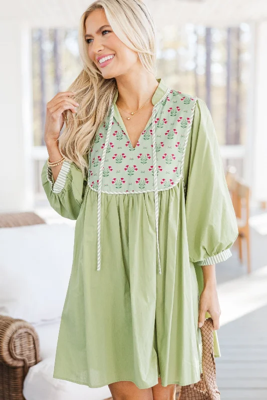 The Finesse Olive Green Medallion Dress