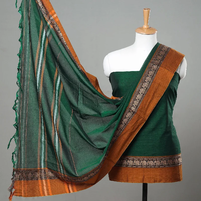 Green - 3pc Traditional Cotton Dharwad Dress Material 13