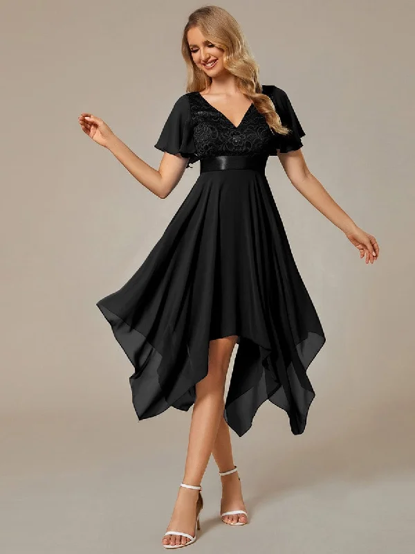 Short Sleeve Flutter Sleeve Chiffon Dress