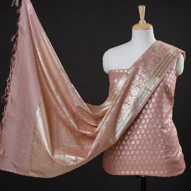 Pink - 2pc Cotton x Viscose Zari Banarasi Dress Material