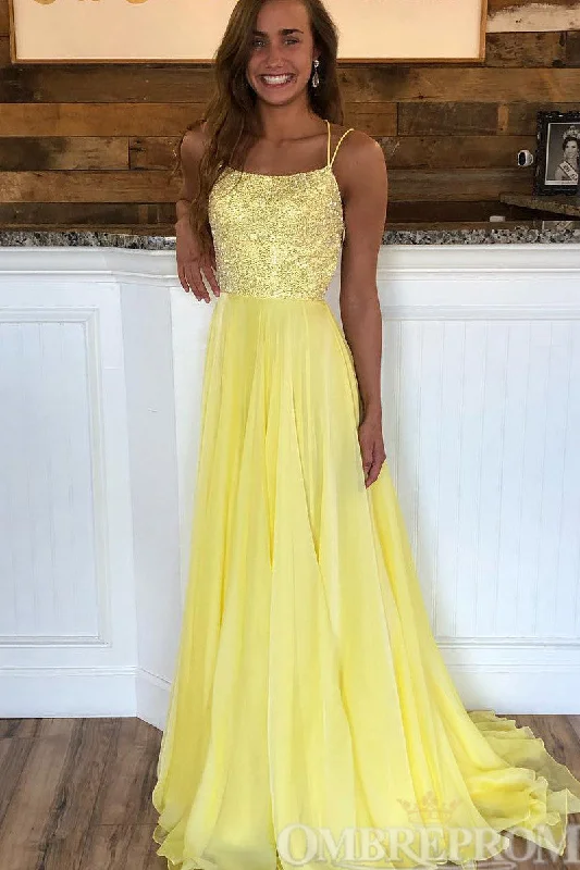 Sparkly Spaghetti Straps A Line Prom Dresses with Sequins