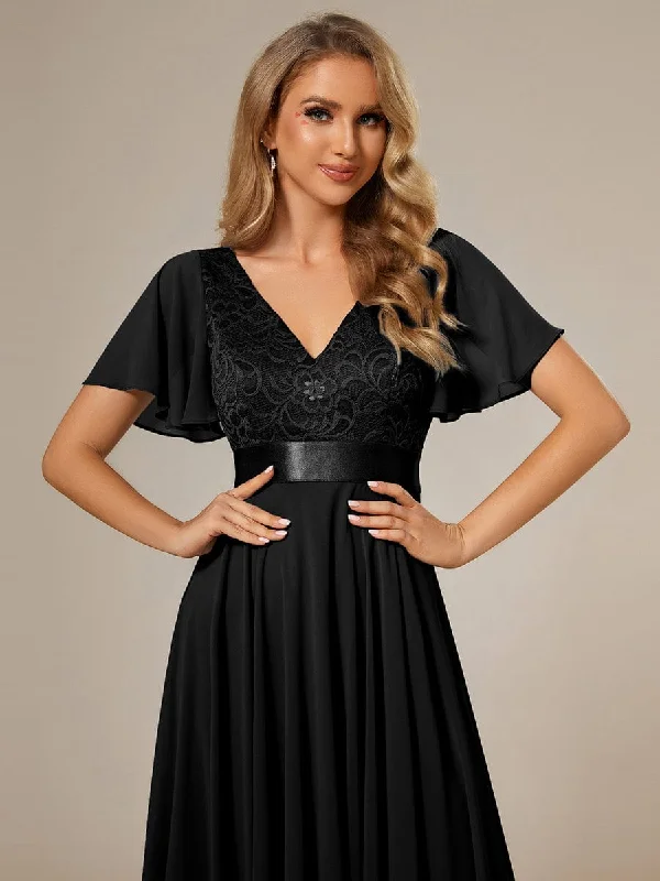 A-Line Chiffon Dress with Lace Detail