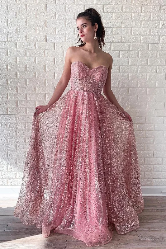 Stunning Sweetheart Low Back A Line Prom Dresses with Sequins