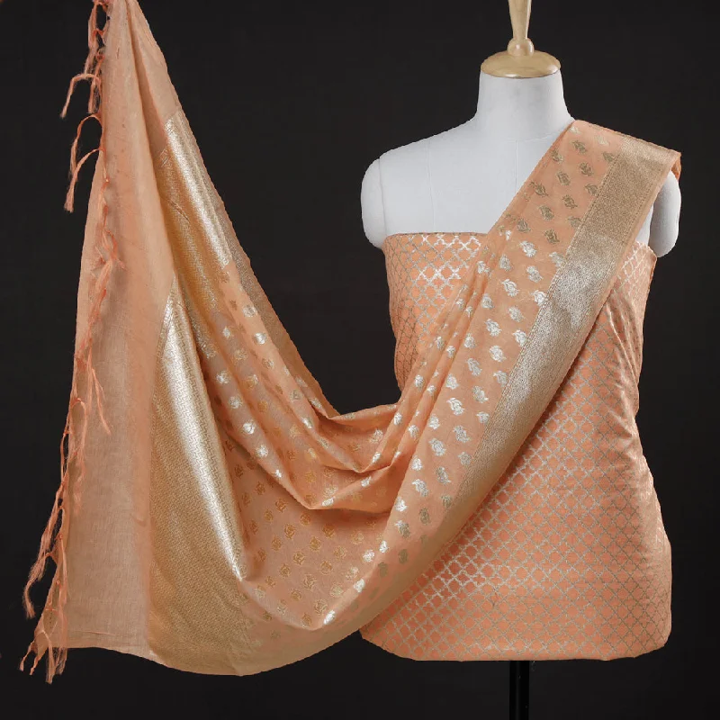 Orange - 2pc Cotton x Viscose Zari Banarasi Dress Material