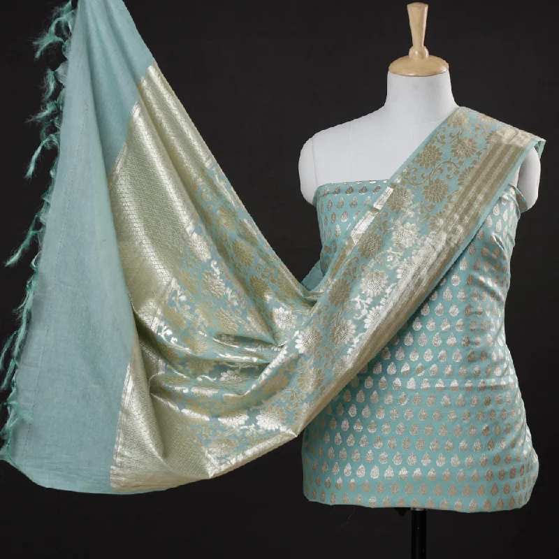 Green - 2pc Cotton x Viscose Zari Banarasi Dress Material