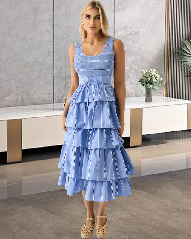 You Dare Andrea Ruffle  Campden Stripes Long Dress