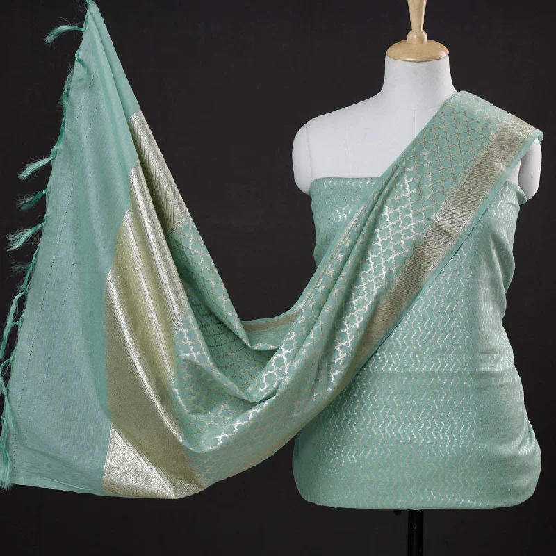 Green - 2pc Cotton x Viscose Zari Banarasi Dress Material