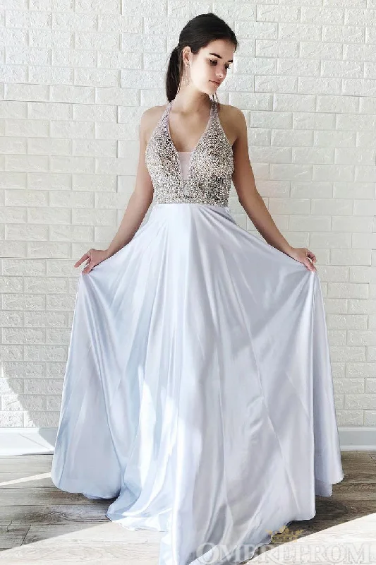 Elegant Sleeveless A Line Floor Length Prom Dresses with Sequins
