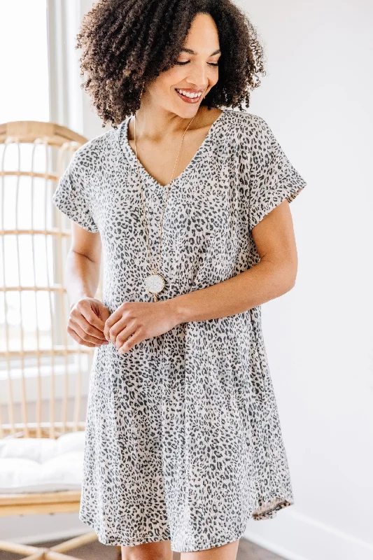 It's All Best Gray Leopard Dress