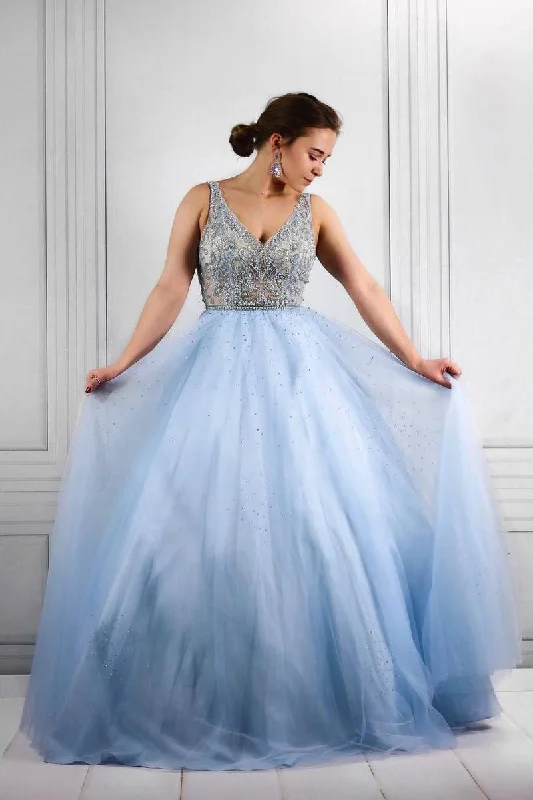 Elegant Sky Blue Sleeveless Party Gown with Beading Top Prom Dresses
