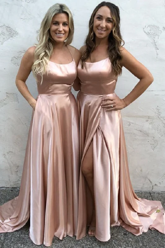 Long Prom Dresses Spaghetti Straps Party Gown with Split Side D239