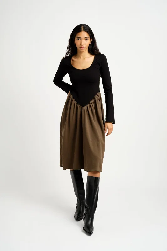Joan Dress Black & Khaki
