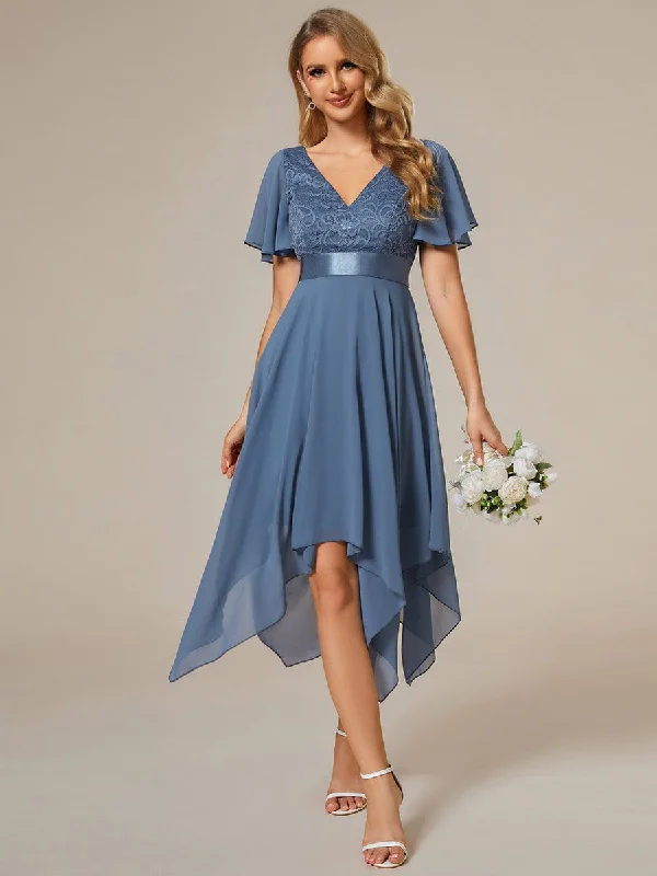 White Chiffon Dress with Lace Overlay