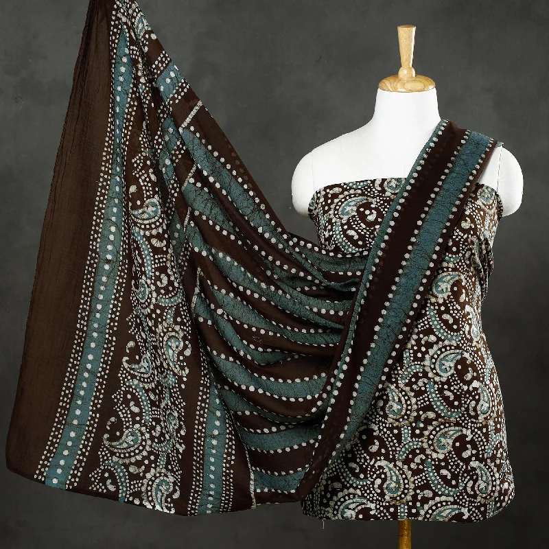 Brown - 3pc Cotton Kutch Batik Print Dress Material 01