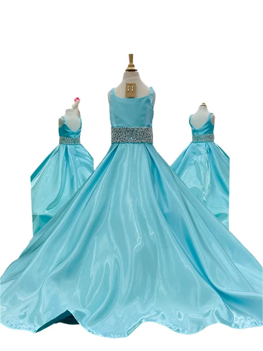 Ashley Lauren 8276 Size 8 Red Girls Satin Pageant Dress Ballgown with Embellished Crystal Waistline Tunics Mesh breathable