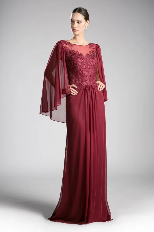 CD 0001 Size 10 Burgundy Long Mother Of Chiffon Formal Dress Draped Cape Sleeve Lace Tunics Print Colorful