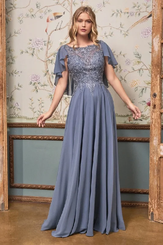 CD101 Size 22 Long A Line Draped Cape Mother Of Dress Formal evening Gown Turtleneck Neckline Stylish