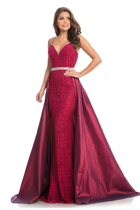 Johnathan Kayne 7242 Size 10 Raspberry Prom Dress Lace Pageant Gown OverSkirt Crystal Waistline Belt Tunics Plaid country