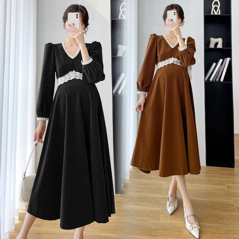 NiDELL Maternity Dress . Autumn New Fashion Korean Style Loose Long Dress Maternity Dress Tunics Long Elegant