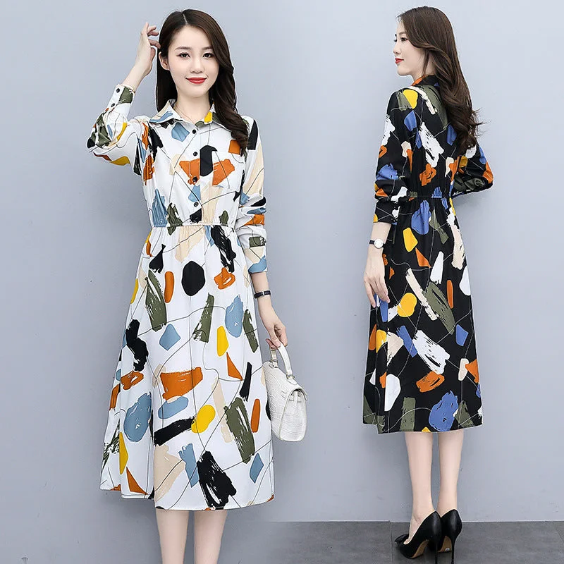 NiDELL One Piece Dropshipping High-End Floral Tight Waist Dress Women's Autumn . New Spring and Autumn French Fairy Temperamental Dress Tunics stripes playful