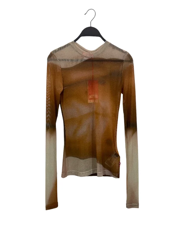 DIESEL/LS T-Shirt/S/Graphic/CML/MESH/FACE Hooded Caped Shawl Collar