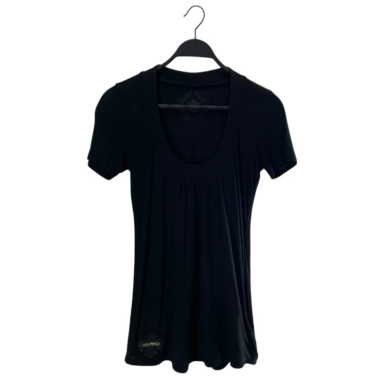 CHROME HEARTS/T-Shirt/S/Cotton/BLK/LEATHER PATCH WT HARDWARE Collared Crew Neck Turtle Neck