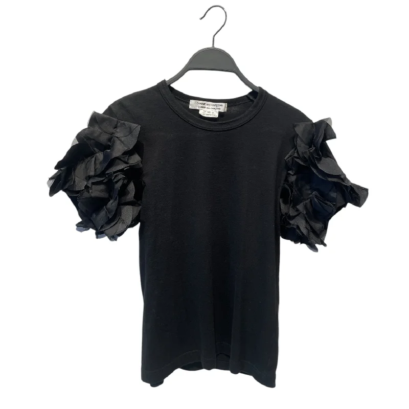 COMME des GARCONS/T-Shirt/XS/Cotton/BLK/RUFFLED SLEEVES Solid Print Embellished