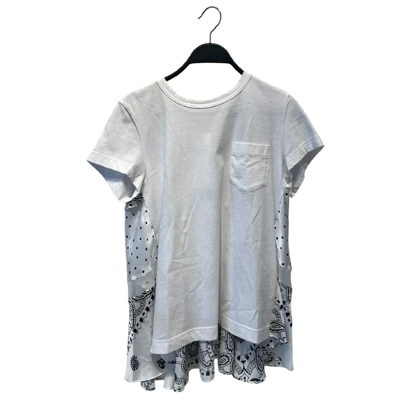 Sacai/T-Shirt/3/All Over Print/Cotton/WHT/POLKADOT/PAISLEY PRINT Satin Blend Silk Blend Wool Blend