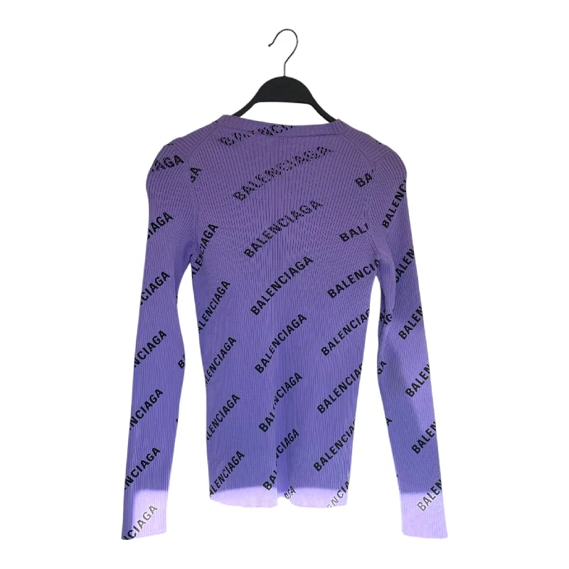 BALENCIAGA/LS T-Shirt/L/Monogram/Polyester/IDG/High Neck/BALENCIAGA RIBBED ALLOVER PRT Embroidered Appliqued Beaded