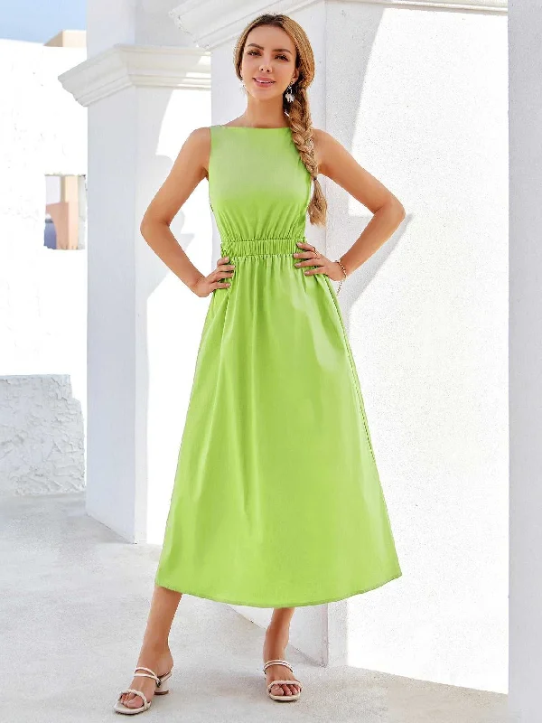 KittenAlarm - Elastic waistband X shape backless Long Dress Tunics Long Elegant