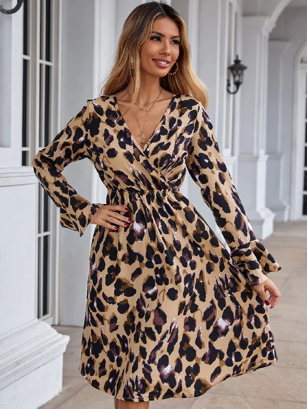 KittenAlarm - Surplice Neck Elastic Waist Dress Off-the-shoulder Chic Trendy