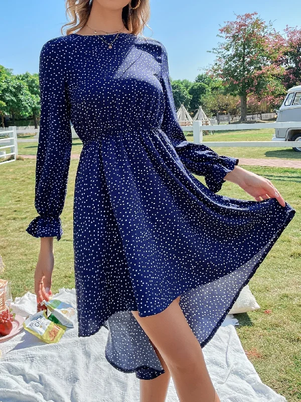 KittenAlarm - Polka Dots Elastic Waist Dress Tunics Trousers formal