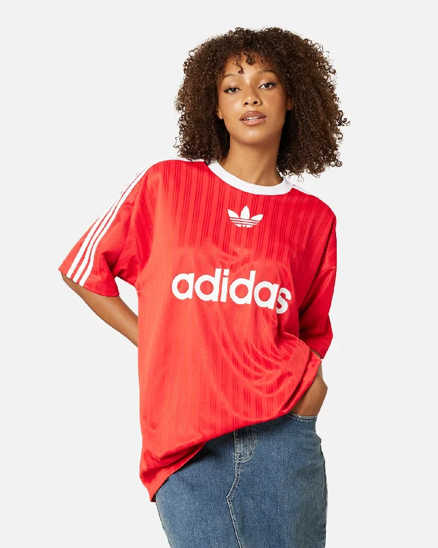 Adidas Adicolour T-Shirt Better Scarlet/White Asymmetrical Pockets Print