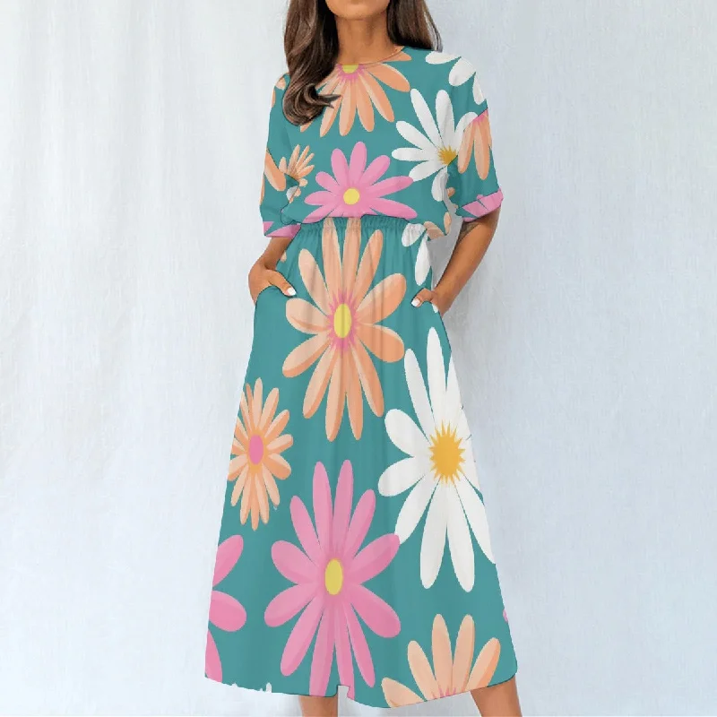 All-Over Print Women's Elastic Waist Dress Pencil Office Professional