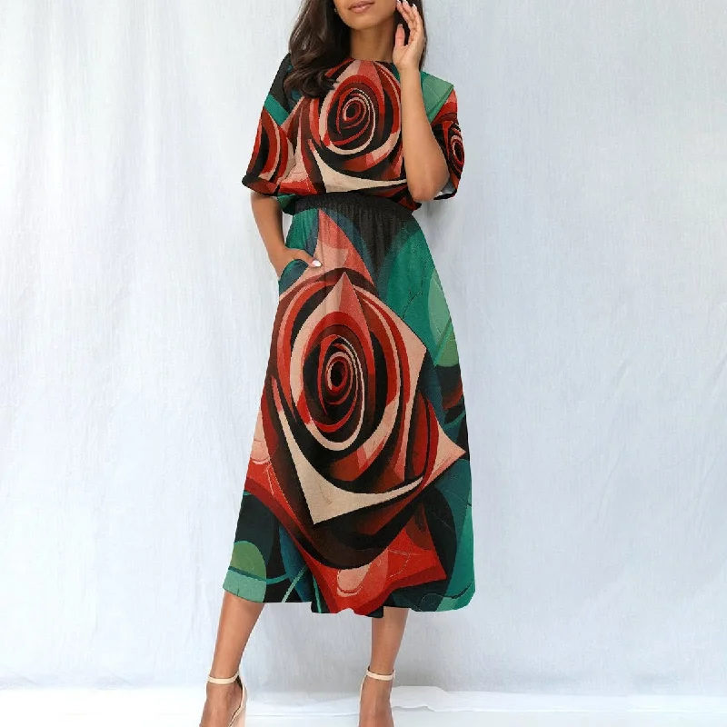 All-Over Print Women's Elastic Waist Dress Tunics Luxurious high-end