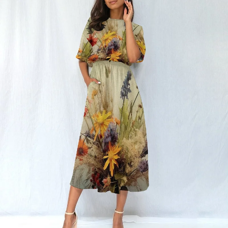All-Over Print Women's Elastic Waist Dress Tunics Sophisticated sleek