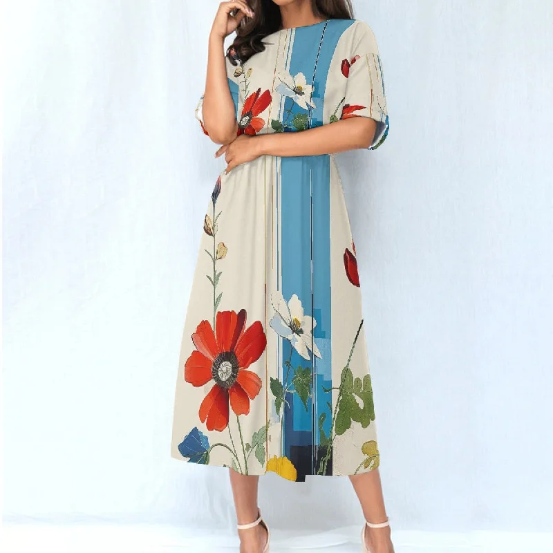 All-Over Print Women's Elastic Waist Dress Tunics Versatile functional